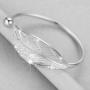 Silver Leaf Bangle Bracelet